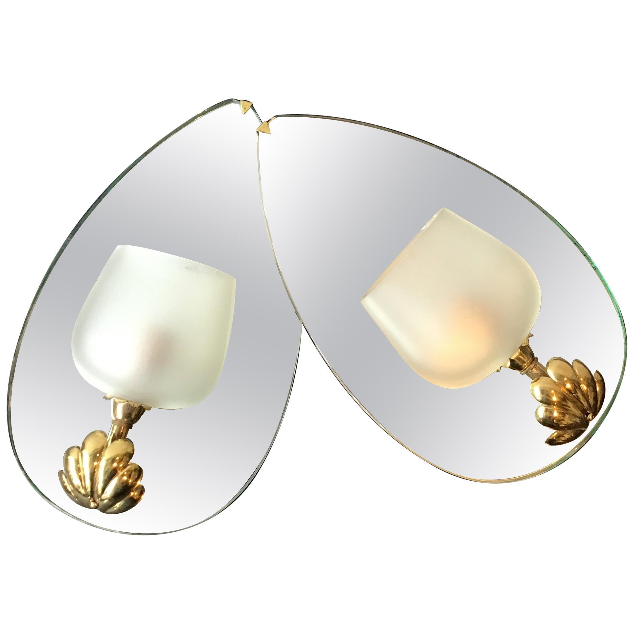 Pair of 1940s French Mirrored Back Sconces