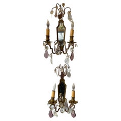 Pair Of 1940s French Mirrored Bronze And Crystal  Sconces