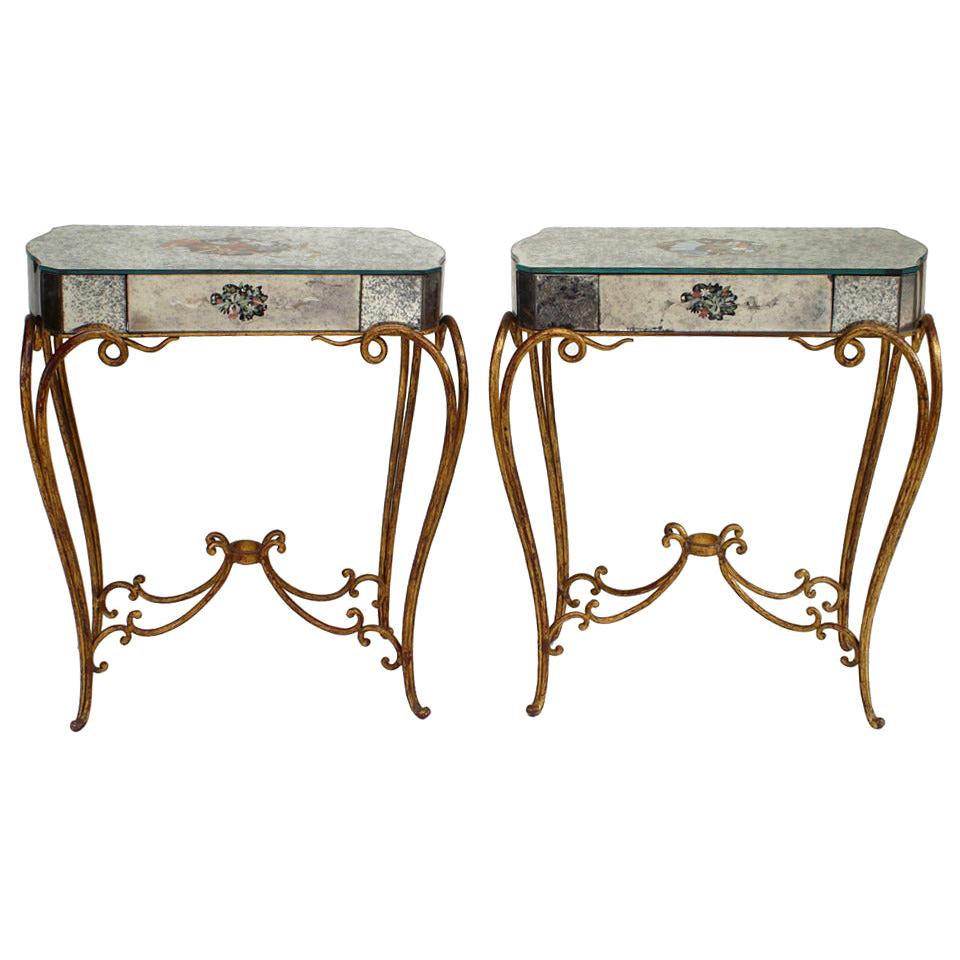 Pair of French Rectangular Mirrored End Tables