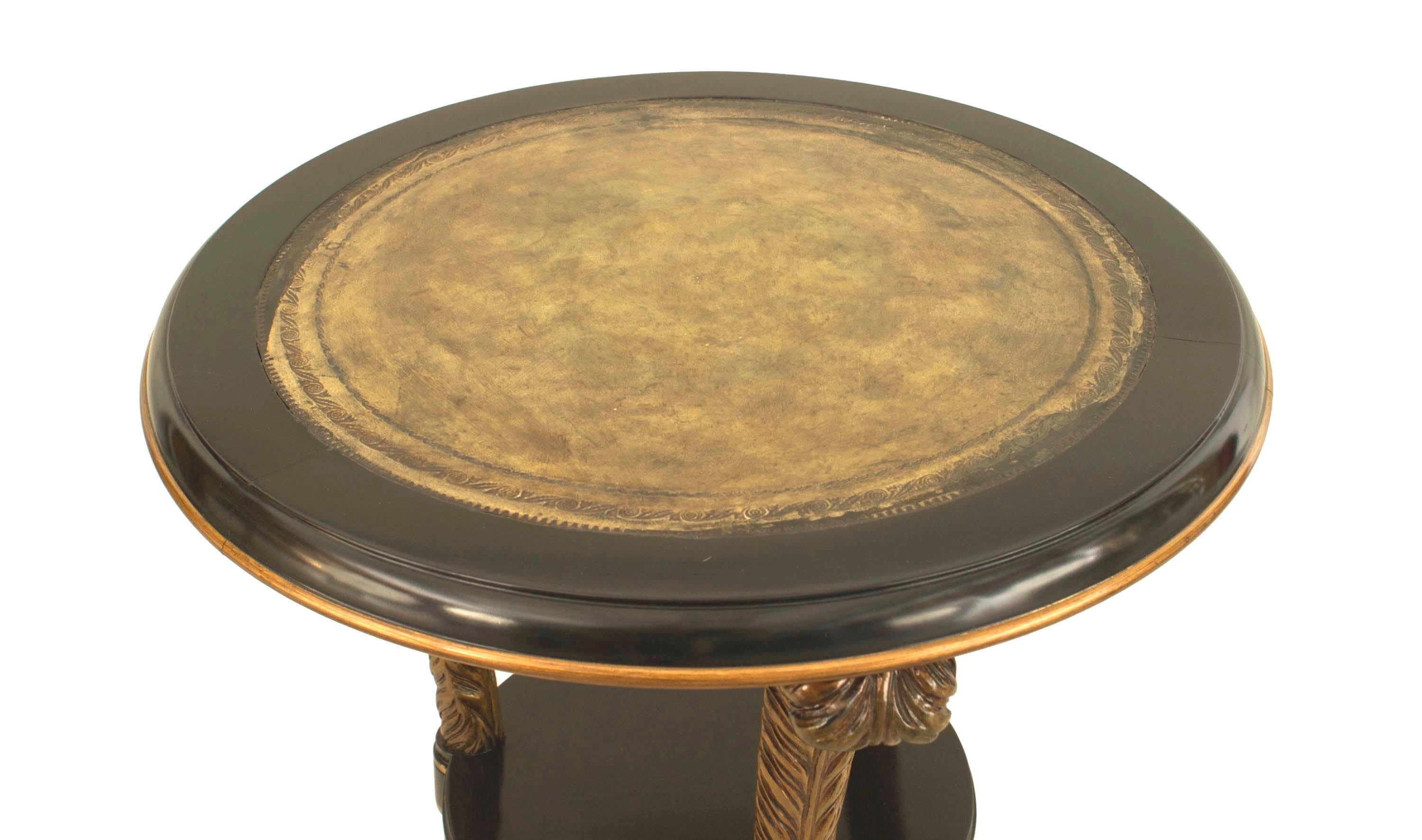 Mid-20th Century Pair of Maison Janson French Regency Style Ebonized Greek Key End Tables For Sale