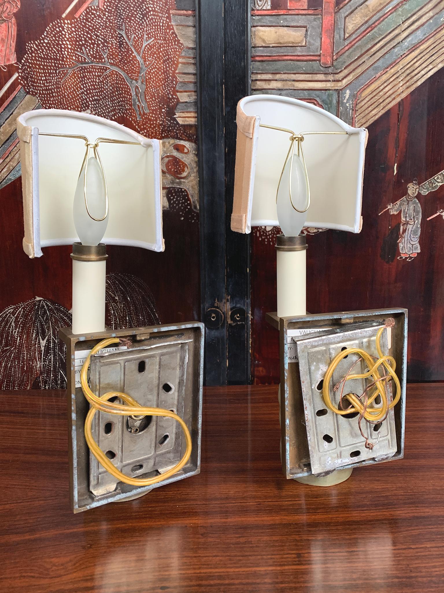 Pair of 1940s French Sconces with New Silk Shades 7