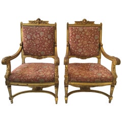 Pair of 1940s French Style Louis XVI Gilt Armchairs