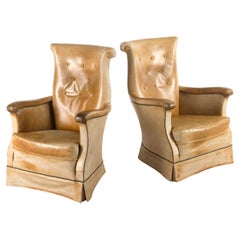 Pair of 1940s French Tan Leather Chairs