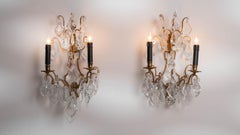 Pair Of 1940s French Wall Sconces With Cut Glass Drops