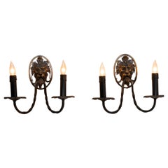Pair Of 1940s French Wall Sconces With Lion Heads