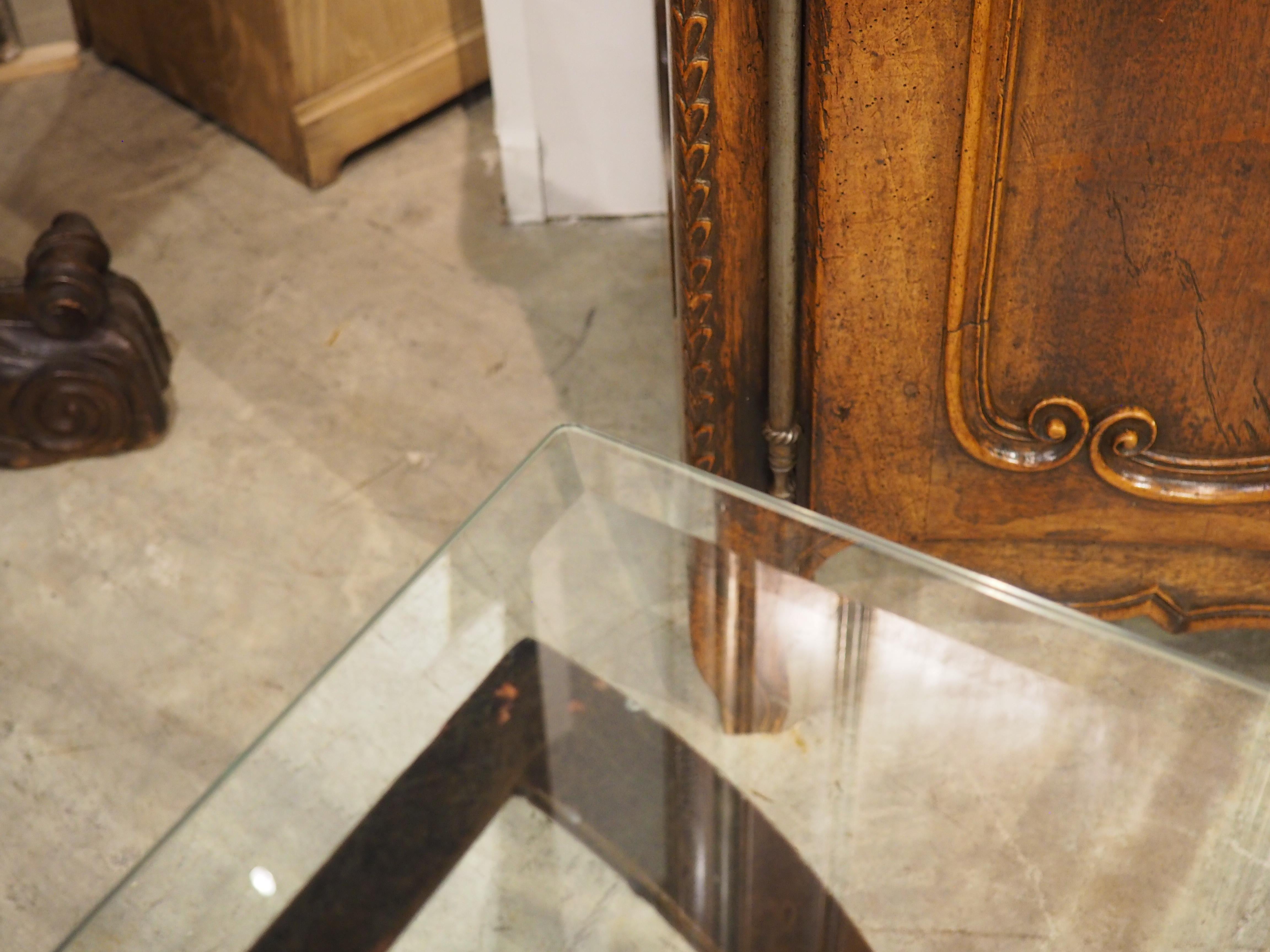 Pair of 1940s French Wrought Iron and Brass Side Tables with Beveled Glass Tops For Sale 8