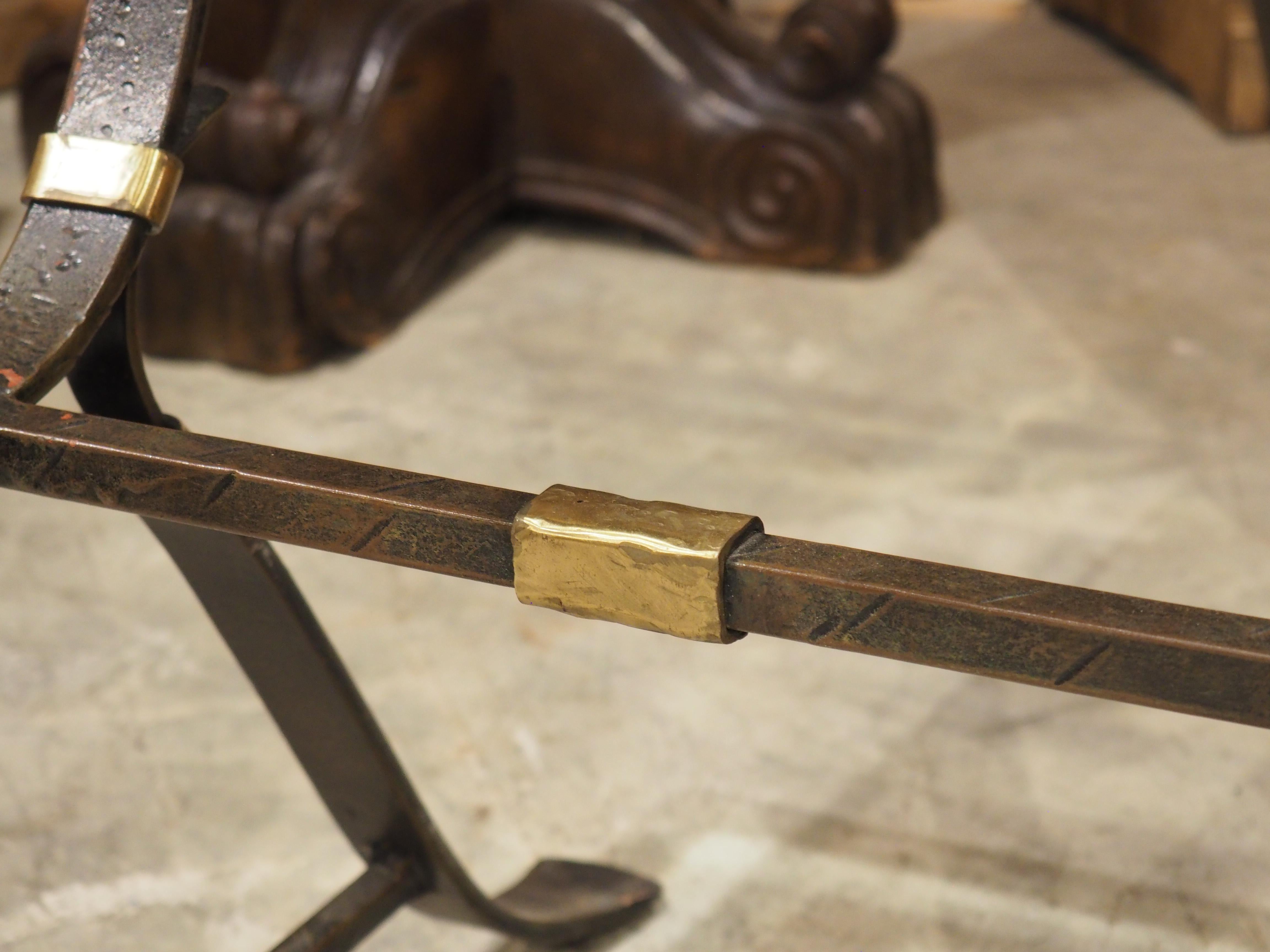 Pair of 1940s French Wrought Iron and Brass Side Tables with Beveled Glass Tops For Sale 13