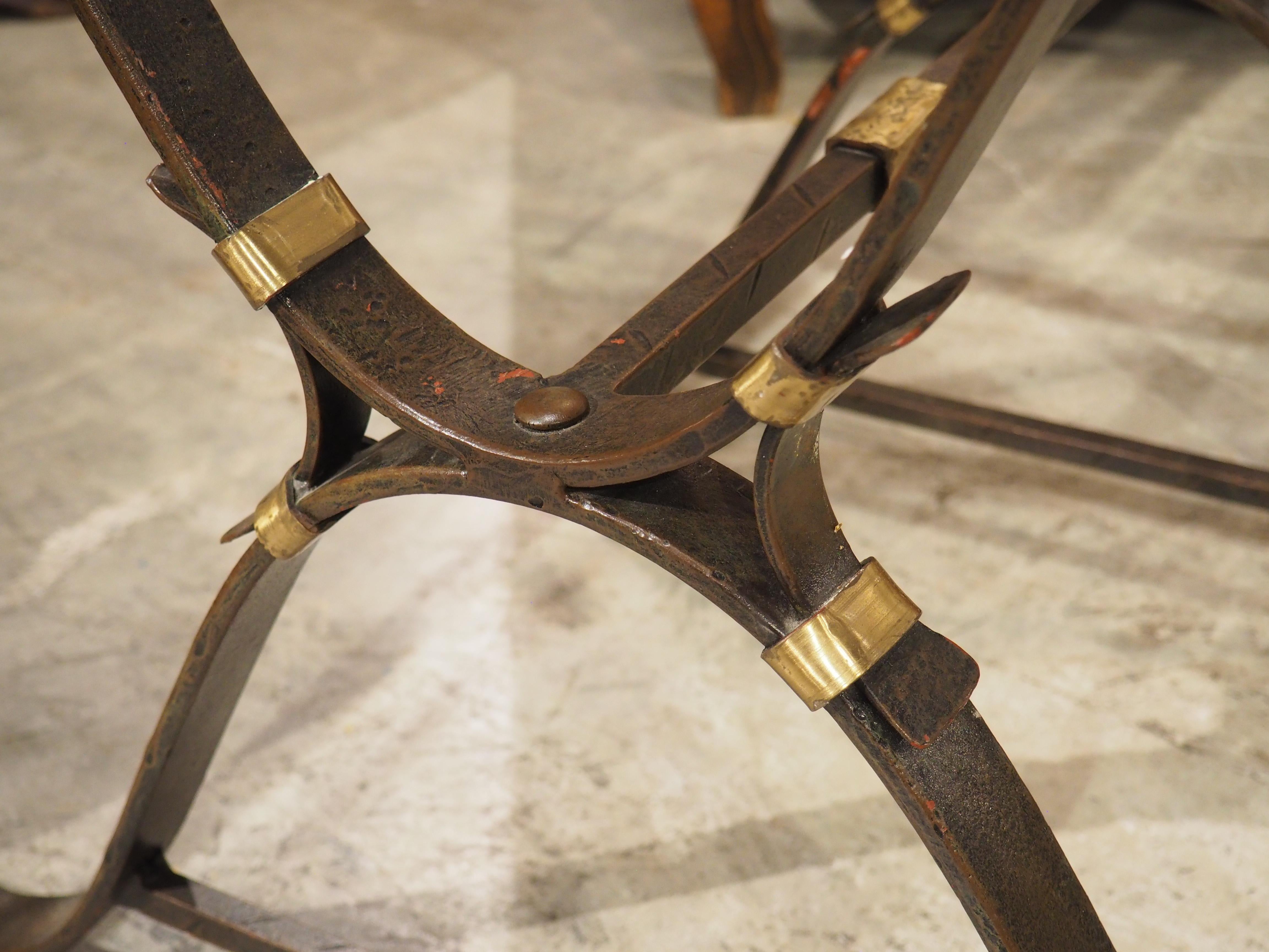 Pair of 1940s French Wrought Iron and Brass Side Tables with Beveled Glass Tops For Sale 2