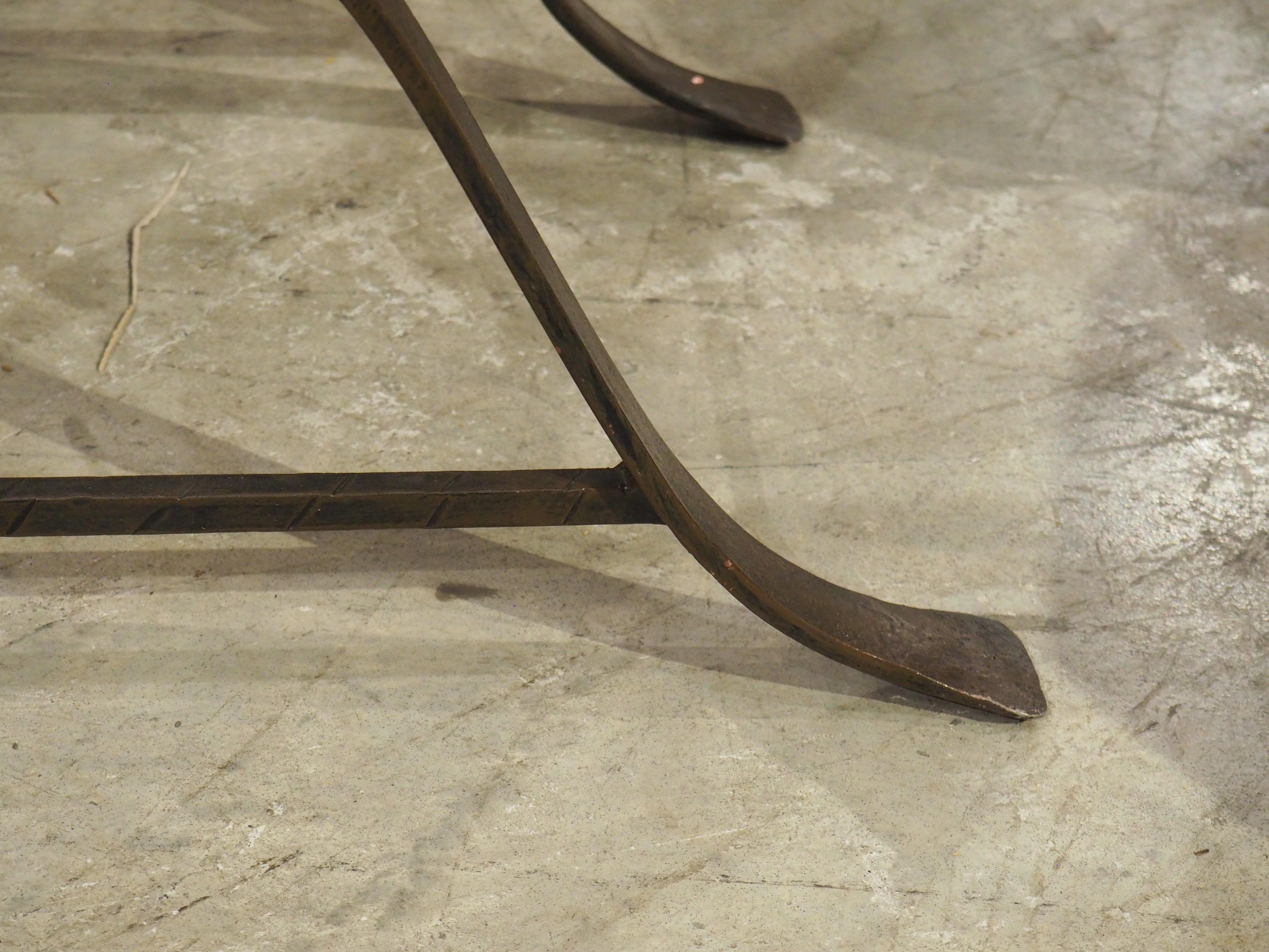 Pair of 1940s French Wrought Iron and Brass Side Tables with Beveled Glass Tops For Sale 3