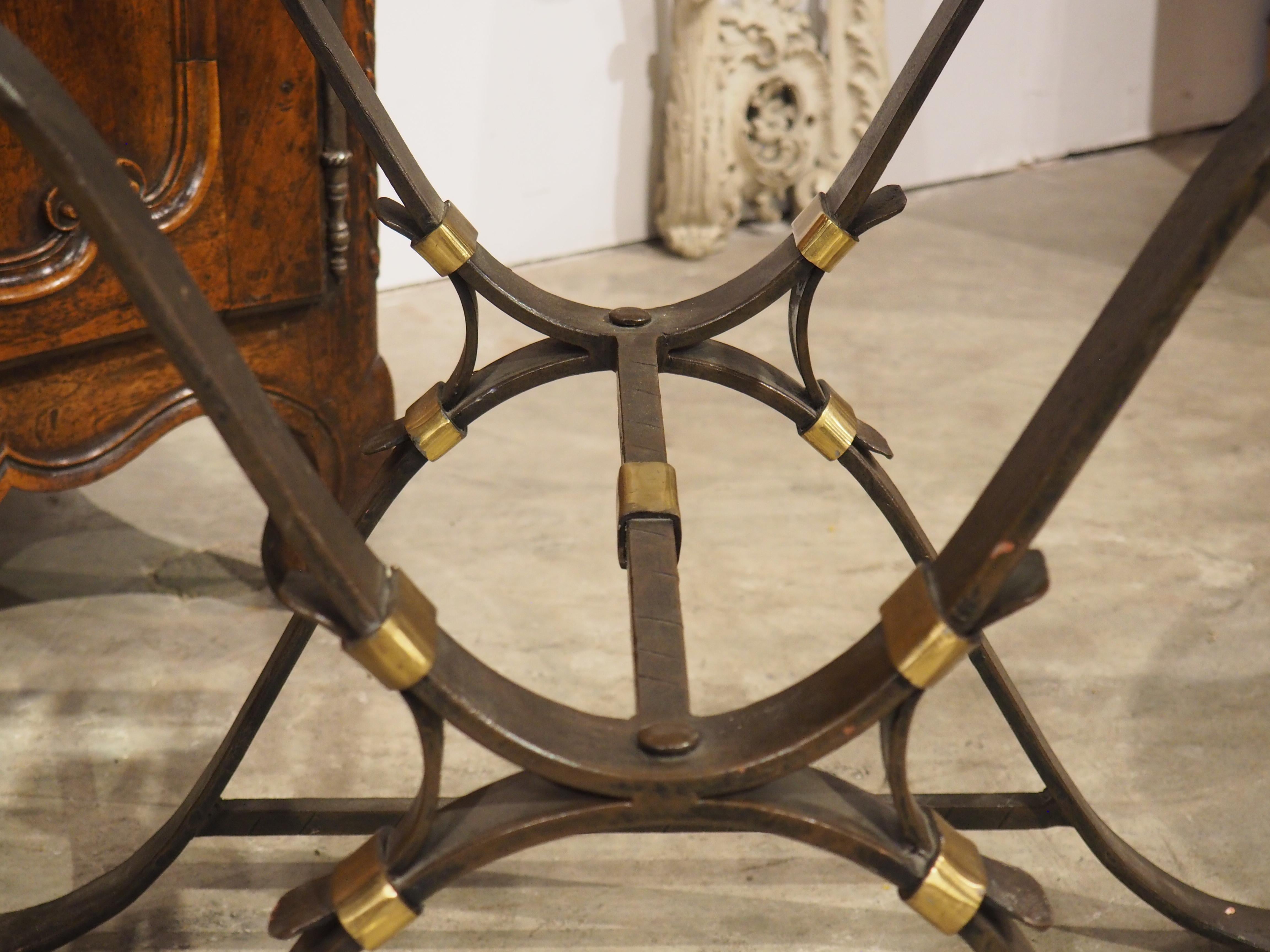Pair of 1940s French Wrought Iron and Brass Side Tables with Beveled Glass Tops For Sale 4