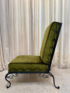 Pair of 1940's French Wrought Iron Frame Slipper Chairs