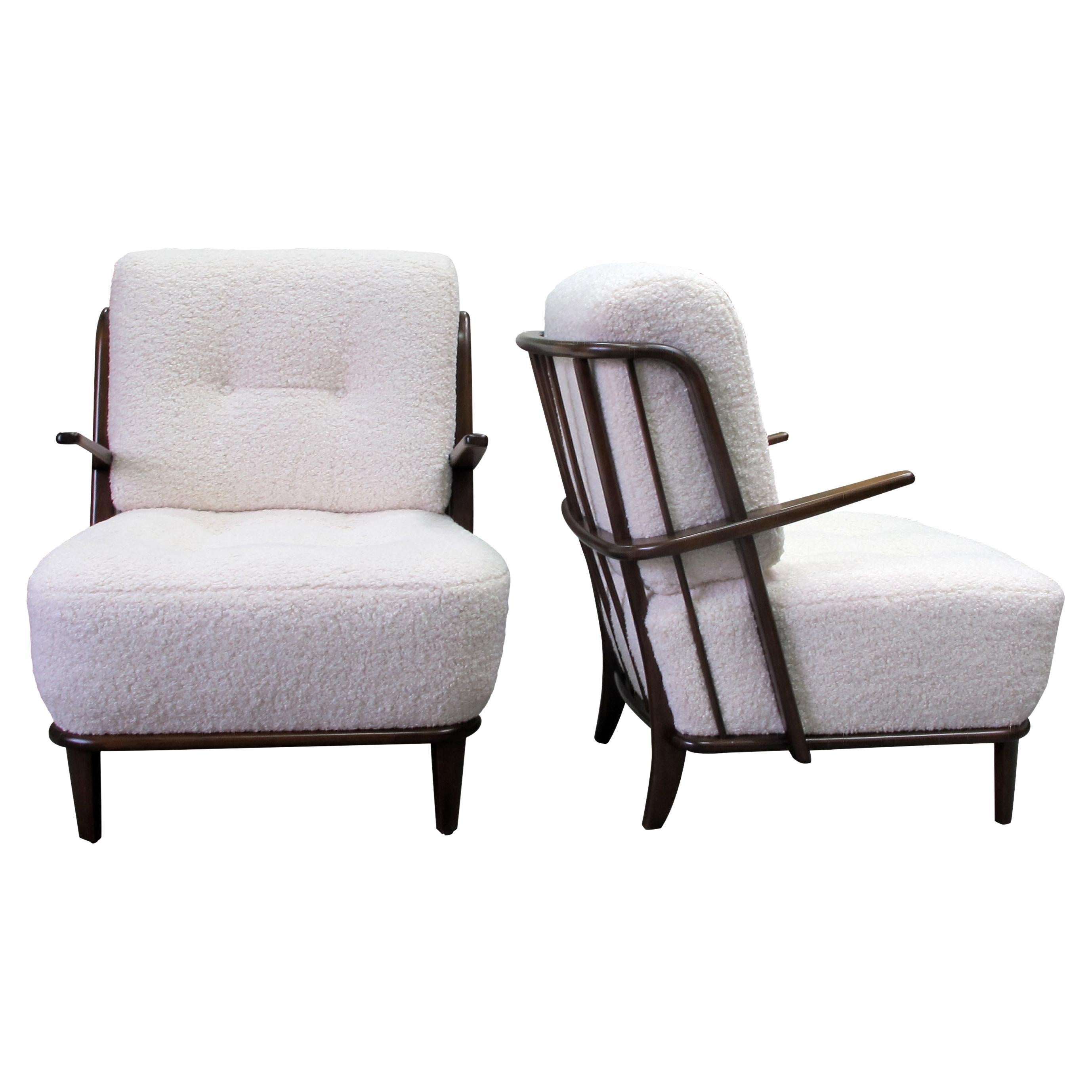 Pair of 1940s German Armchairs with an Oak Frame Newly Upholstered For Sale