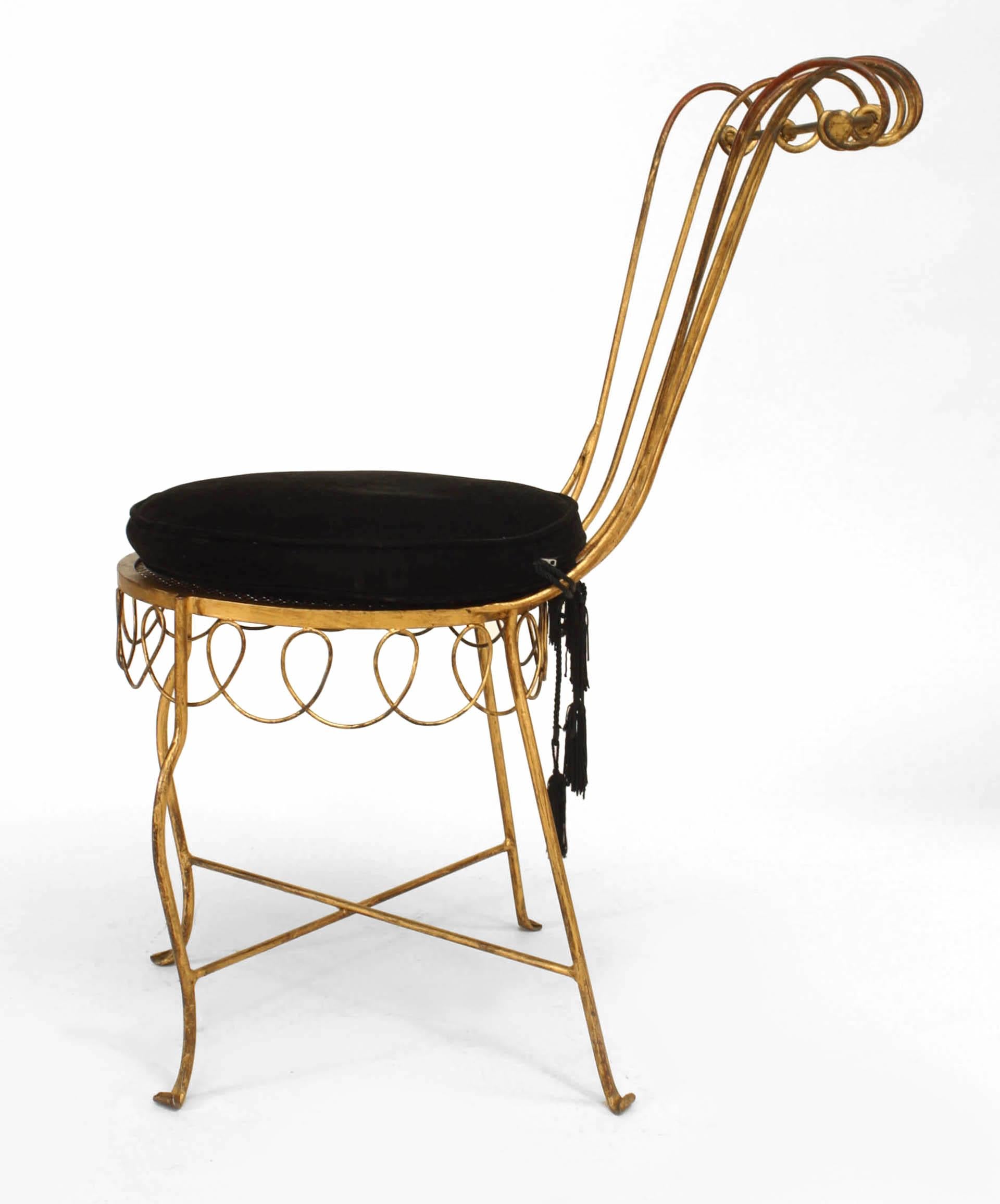 Mid-20th Century Pair of French Gilt Metal Side Chairs For Sale
