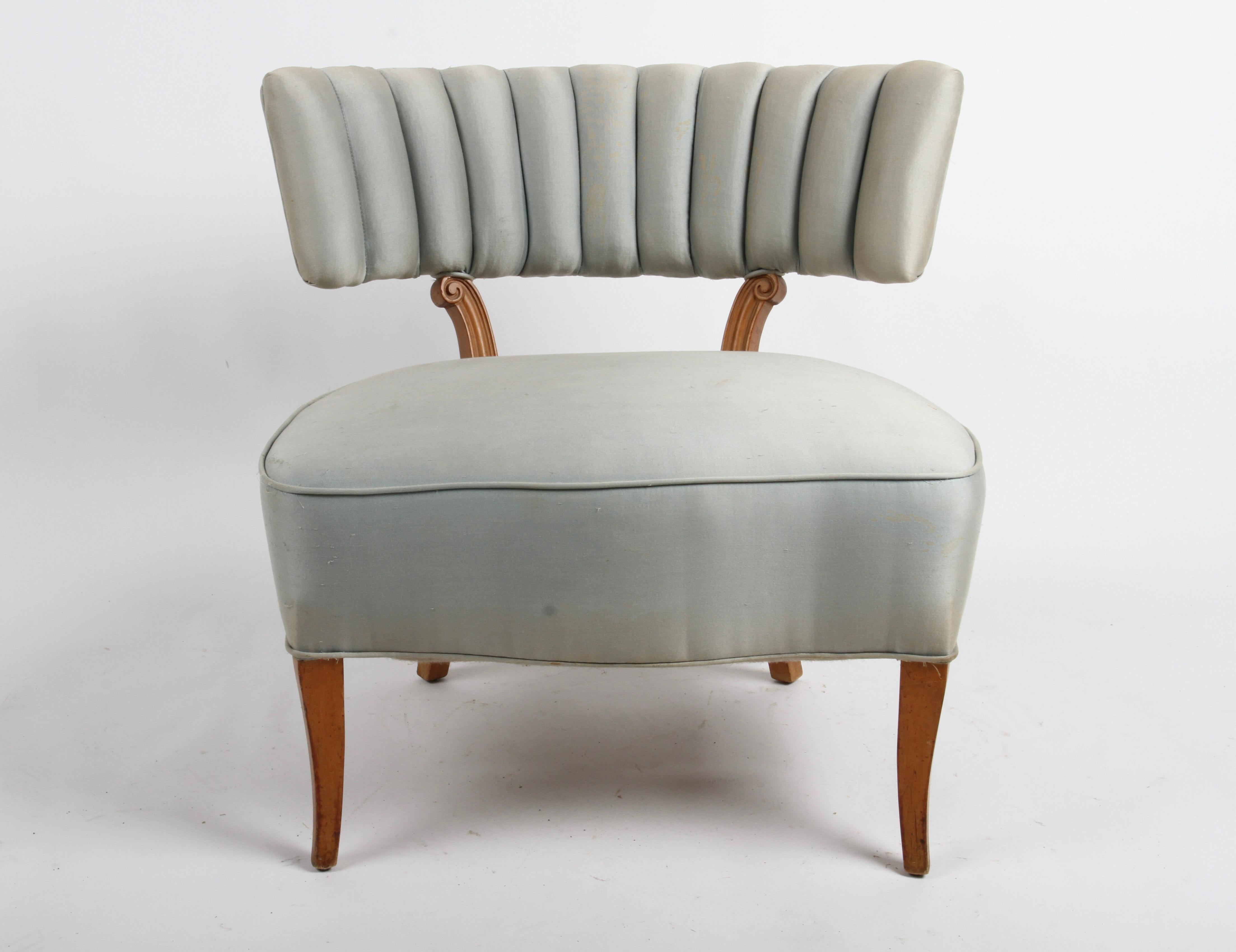 Pair of 1940s Glamorous Grosfeld House Channel Backed Wide Slipper Chairs For Sale 6