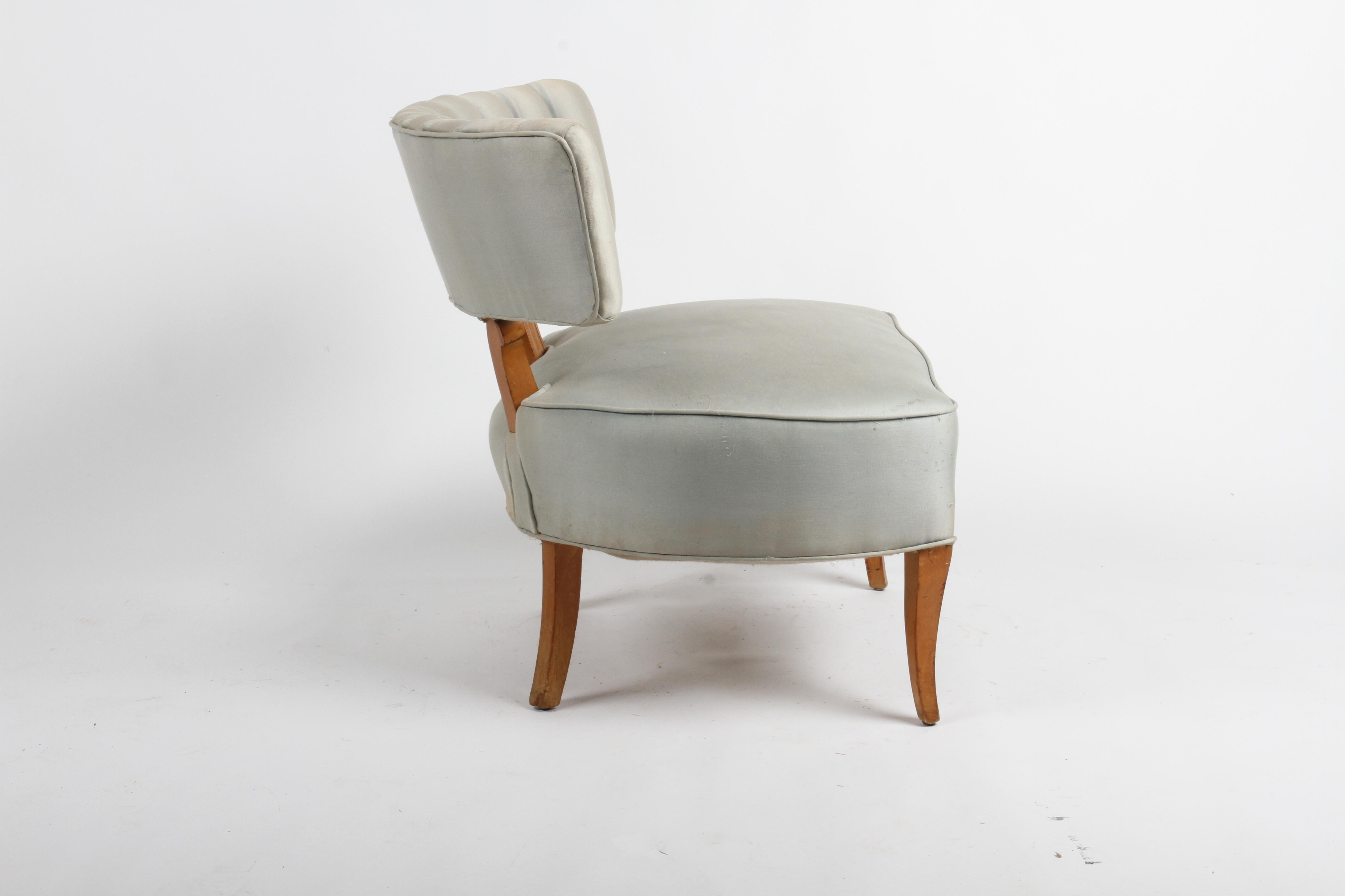 Upholstery Pair of 1940s Glamorous Grosfeld House Channel Backed Wide Slipper Chairs  For Sale