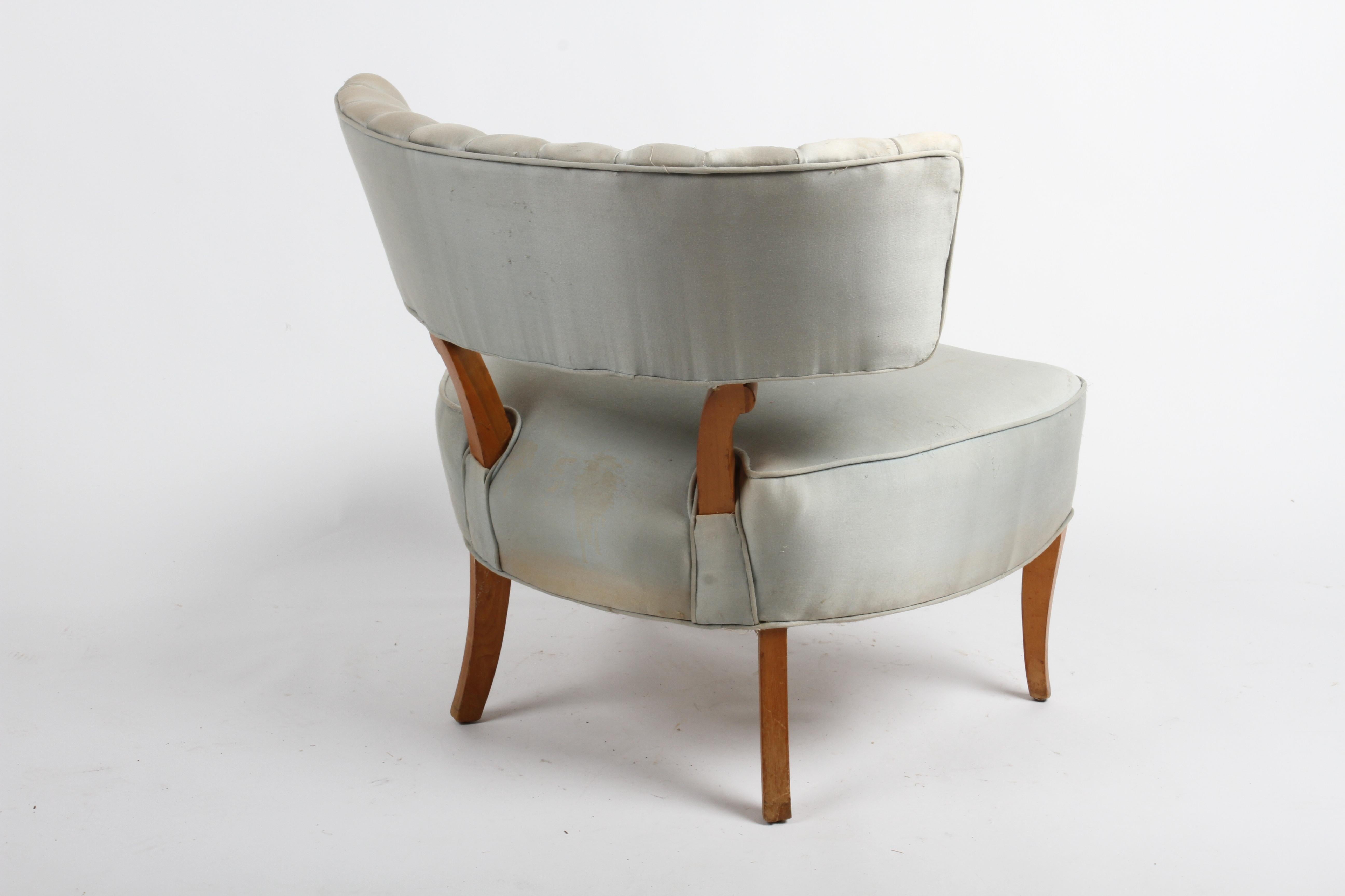 Upholstery Pair of 1940s Glamorous Grosfeld House Channel Backed Wide Slipper Chairs For Sale
