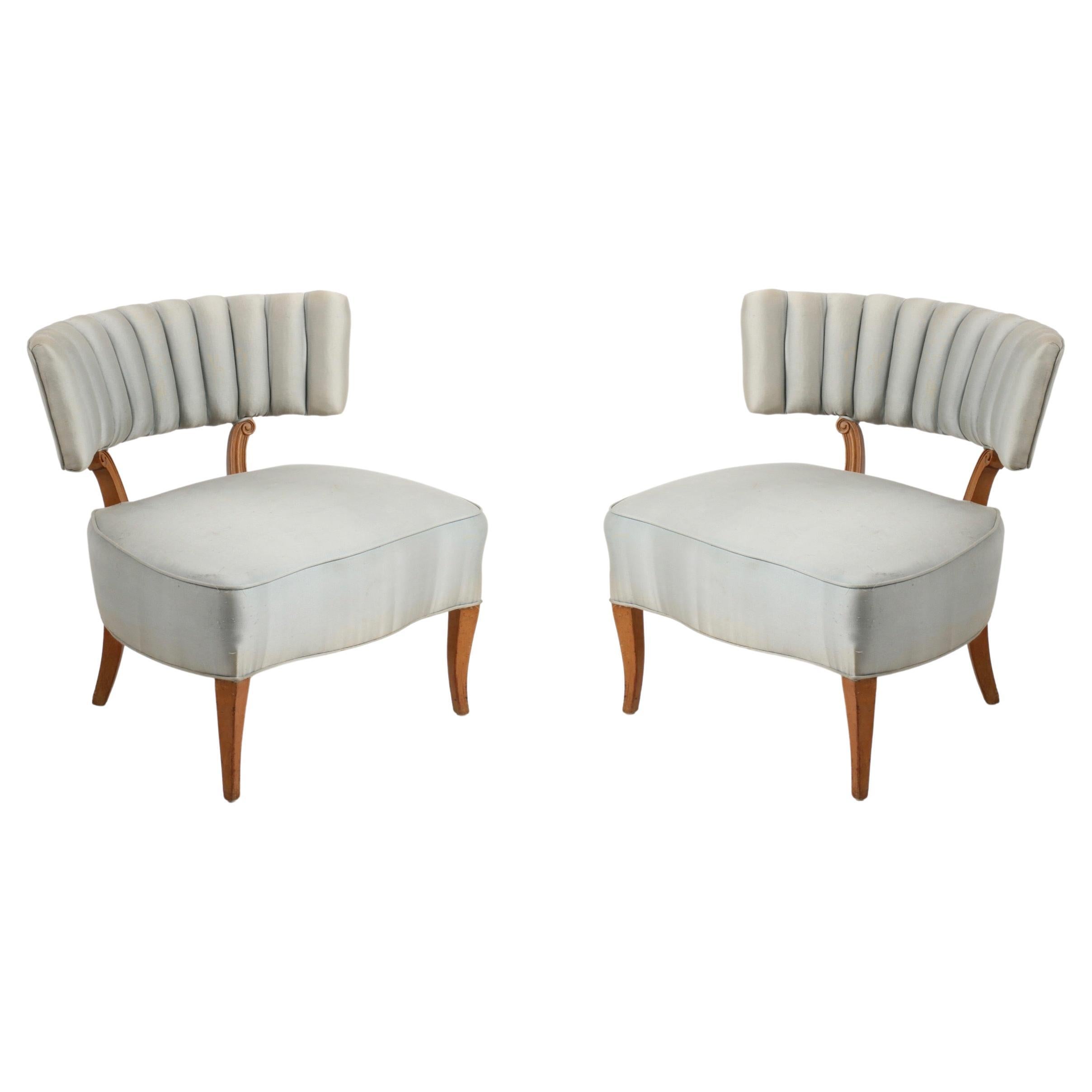 Pair of 1940s Glamorous Grosfeld House Channel Backed Wide Slipper Chairs  For Sale