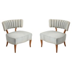 Pair of 1940s Glamorous Grosfeld House Channel Backed Wide Slipper Chairs 