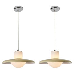 Pair of 1950s Glass & Metal Ceiling Lamps Attributed to Lisa Johansson-Pape