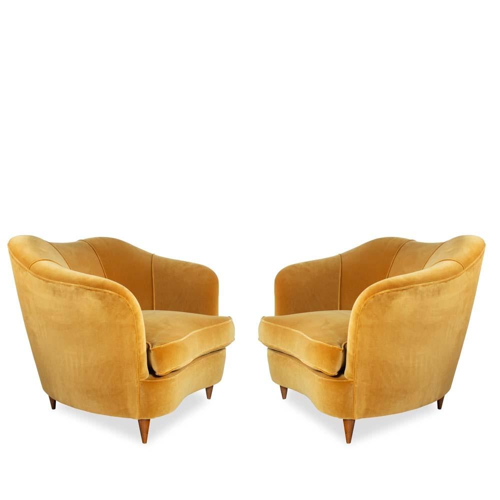 Pair of 1940s Gold Velvet Armchairs Designed by Gio Ponti for Casa Giardino 4