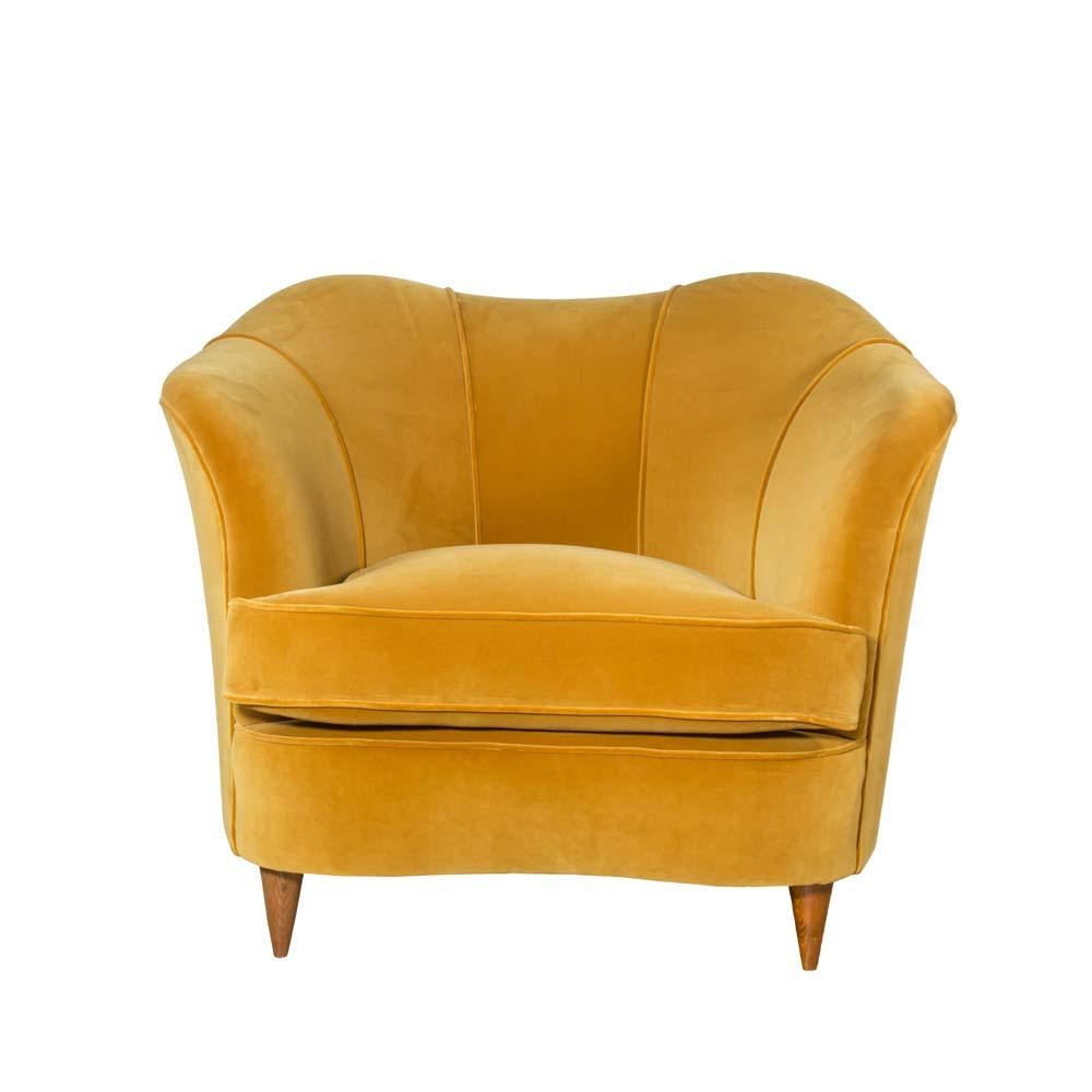 Mid-Century Modern Pair of 1940s Gold Velvet Armchairs Designed by Gio Ponti for Casa Giardino