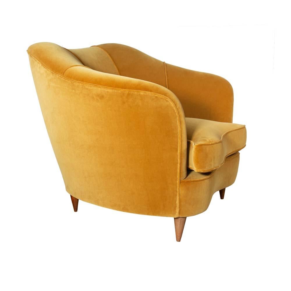 Italian Pair of 1940s Gold Velvet Armchairs Designed by Gio Ponti for Casa Giardino