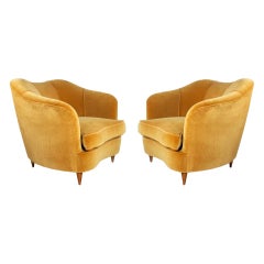 Pair of 1940s Gold Velvet Armchairs Designed by Gio Ponti for Casa Giardino
