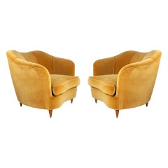 Pair of 1940s Gold Velvet Armchairs Designed by Gio Ponti for Casa Giardino