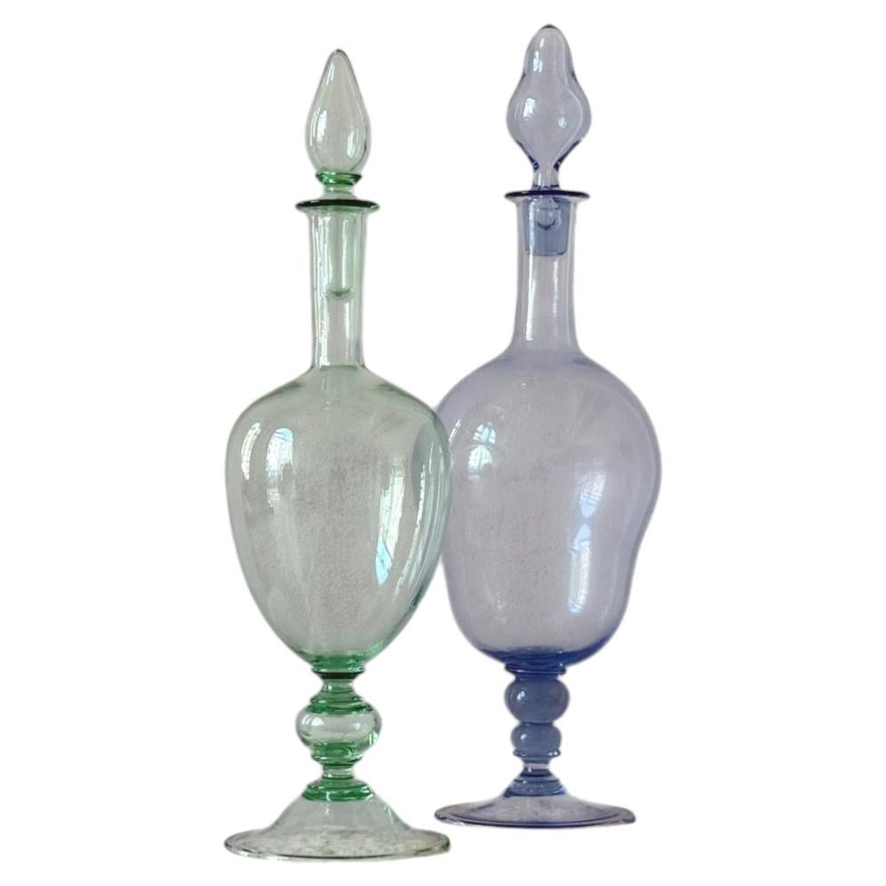 Decantadores de cristal de Murano soplado a mano de Pauly & Co., verde y azul, años 40