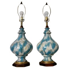 Vintage Pair of 1940's Hollywood Regency Drip Glazed Table Lamps