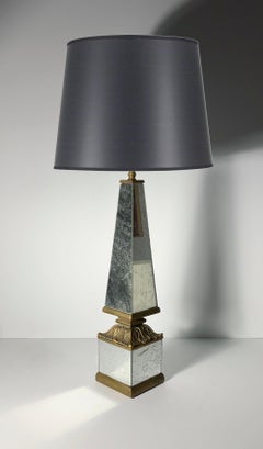 Pair of 1940s Hollywood Regency Mirrored Obelisk Form Table Lamps