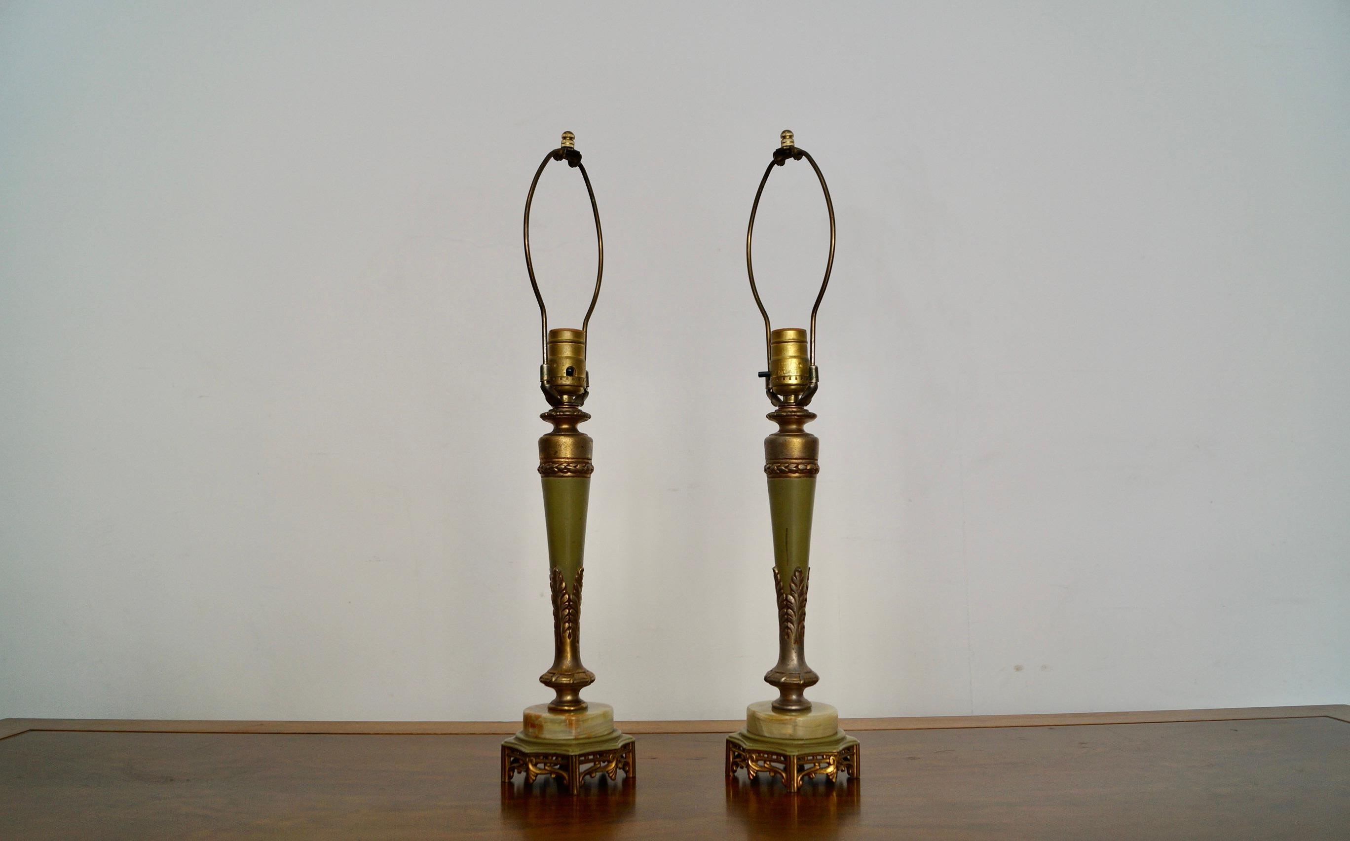 Brass Pair of 1940's Hollywood Regency Rembrandt Table Lamps For Sale