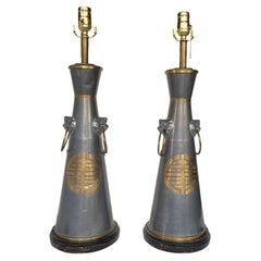 Pair of 1940s Hollywood Regency Style Pewter Table Lamps