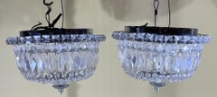Paar 1940's Hollywood Style Crystal Drop-Down Flush Mount Kronleuchter