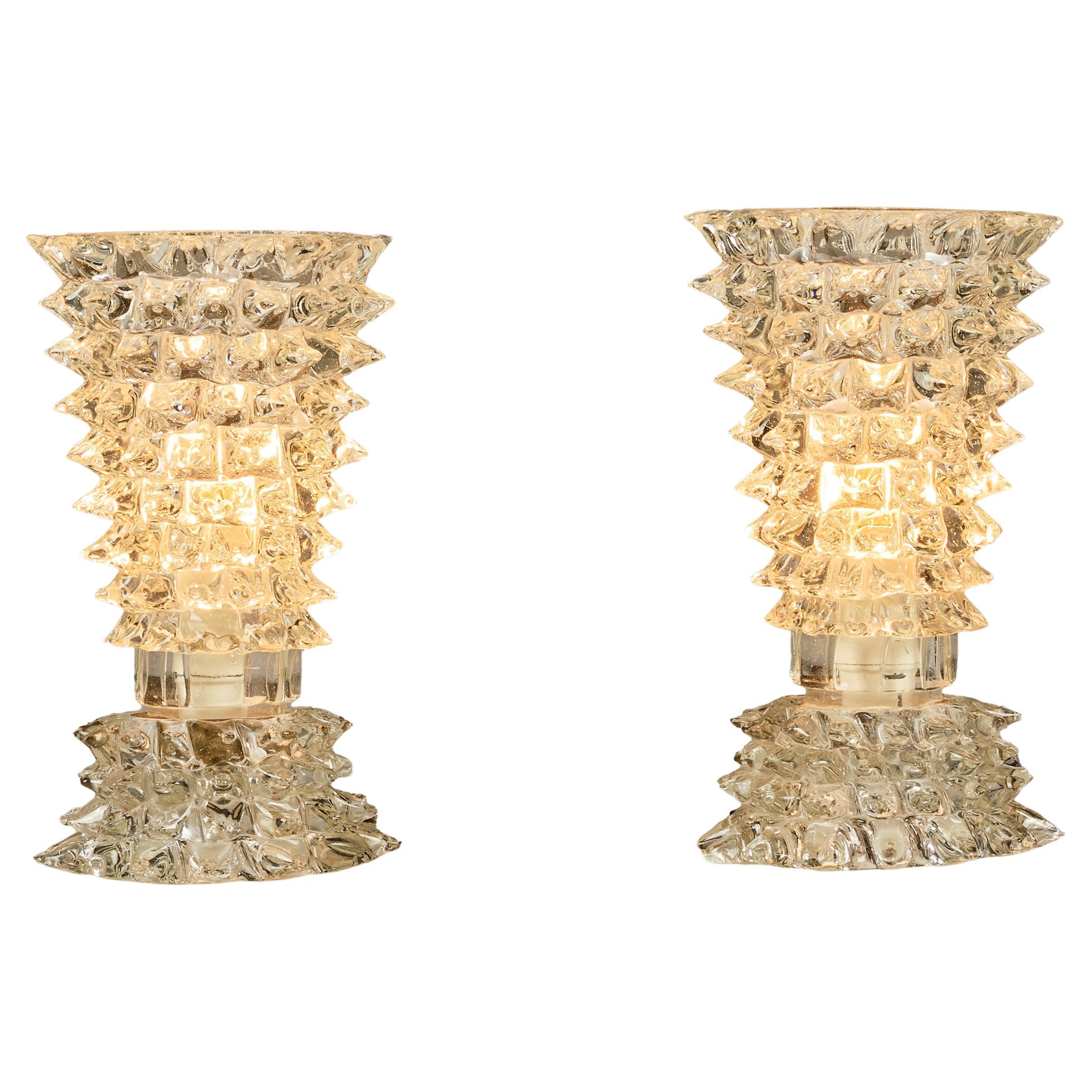 Pareja de lámparas de mesa Ercole Barovier Rostrato italianas de los años 40 en venta
