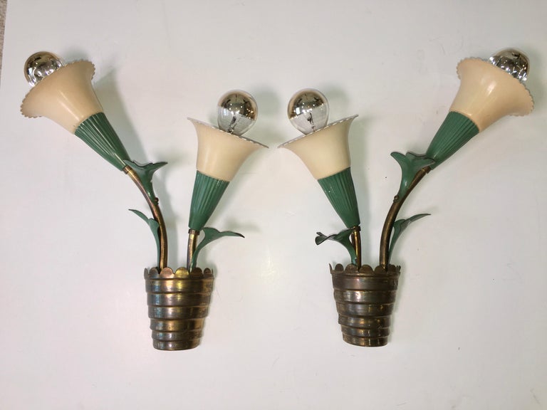 Pair of 1940s Italian 'Flower Pot' Wall Sconces at 1stDibs 1940s wall
