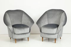 Pair of Lounge Chairs in the Style of Gio Ponti in Grey Velvet, Italy