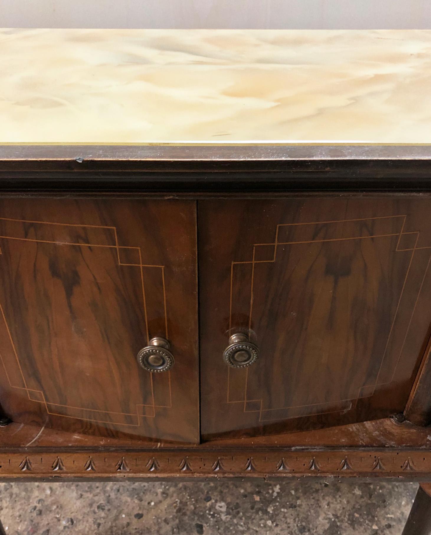 Pair of 1940s Italian Nightstands in Natural Walnut with Glass Top Marbled 2
