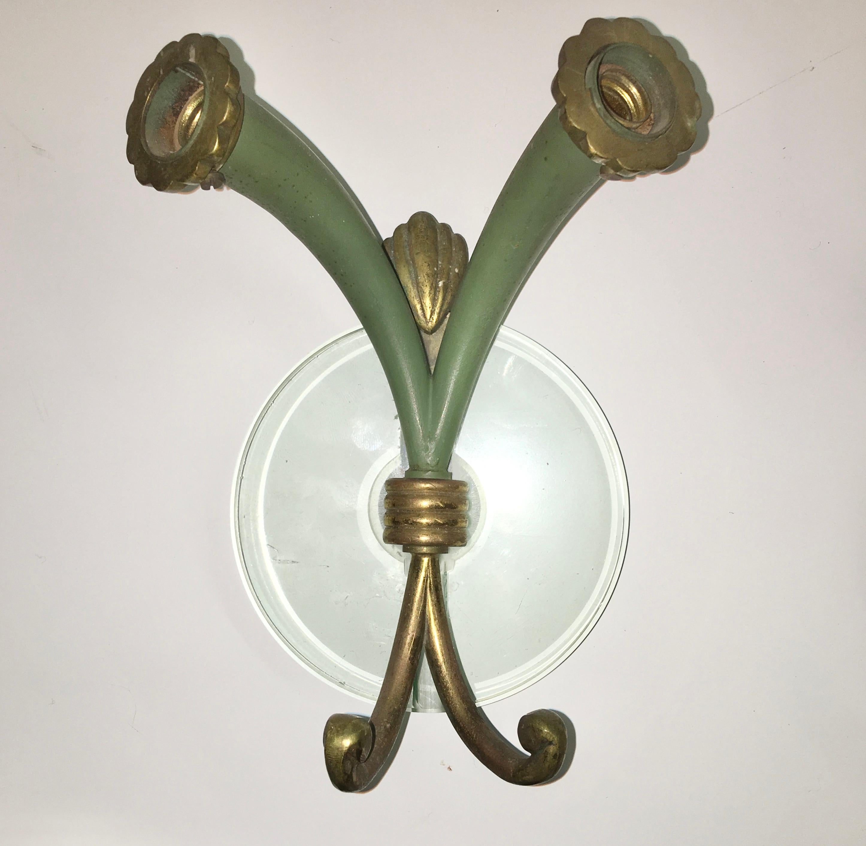 Pair of 1940s Italian Sconces in Style of Pietro Chiesa In Good Condition In Hanover, MA