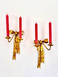 Pair of 1940s Italian Tole Toleware Bow Sconces