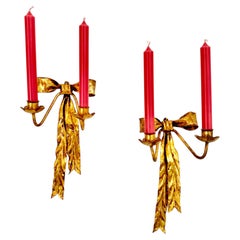 Pair of 1940s Italian Tole Toleware Bow Sconces