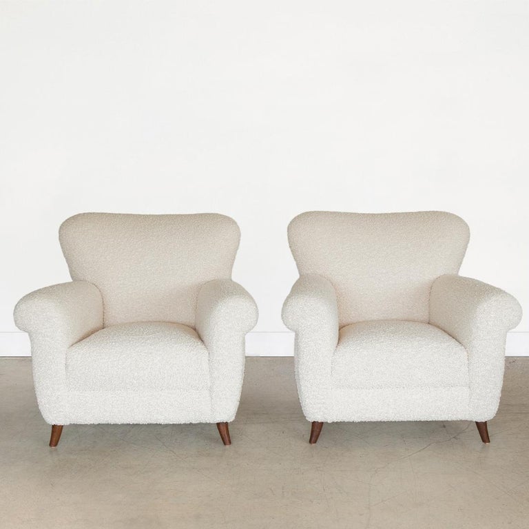 Pair of 1940's Italian Upholstered Armchairs In Good Condition For Sale In Los Angeles, CA