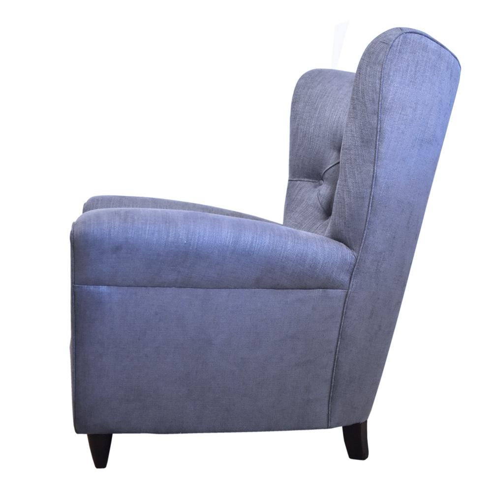 Mid-Century Modern Pair of 1940s Italian Wing Armchairs Light Blue Tufted Back by Paolo Buffa For Sale