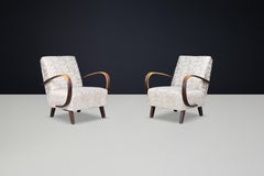 Pair of 1940s Jindřich Halabala Bentwood Lounge Chairs with Original Upholstery