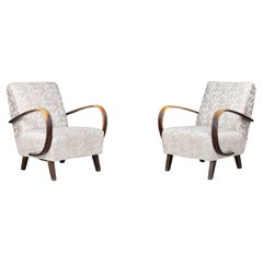 Pair of 1940s Jindřich Halabala Bentwood Lounge Chairs with Original Upholstery