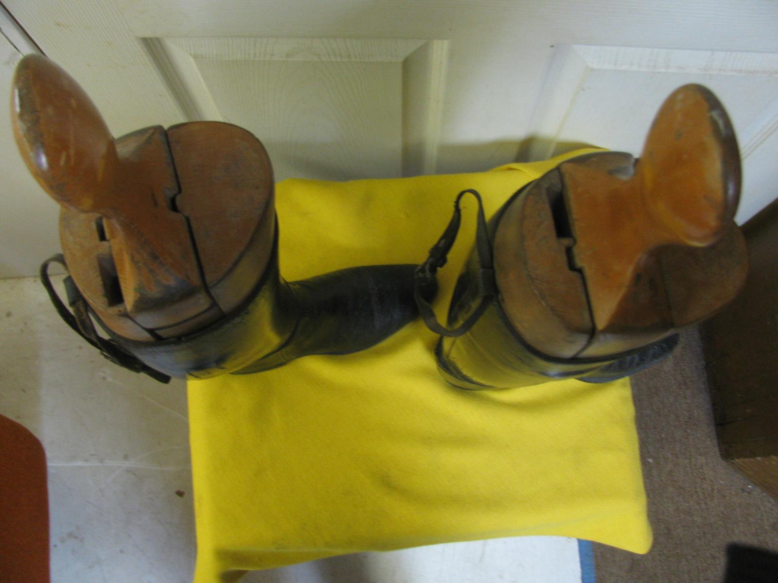 Pair of 1940s Mid Century Ladies Riding Boots with Wooden Stretchers For Sale 1
