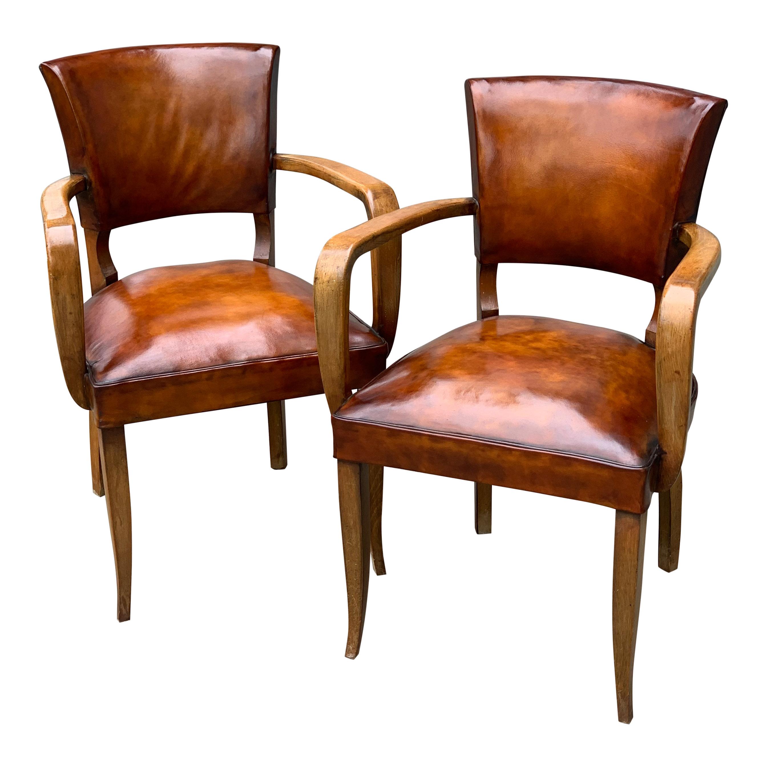 Art Deco Pair of 1940s Leather Bridge Chair