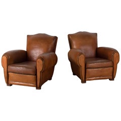 Vintage Pair of 1940s Leather Club Chairs