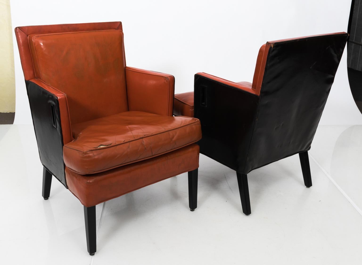 Pair of 1940s Leather Ocean Liner Armchairs For Sale 6