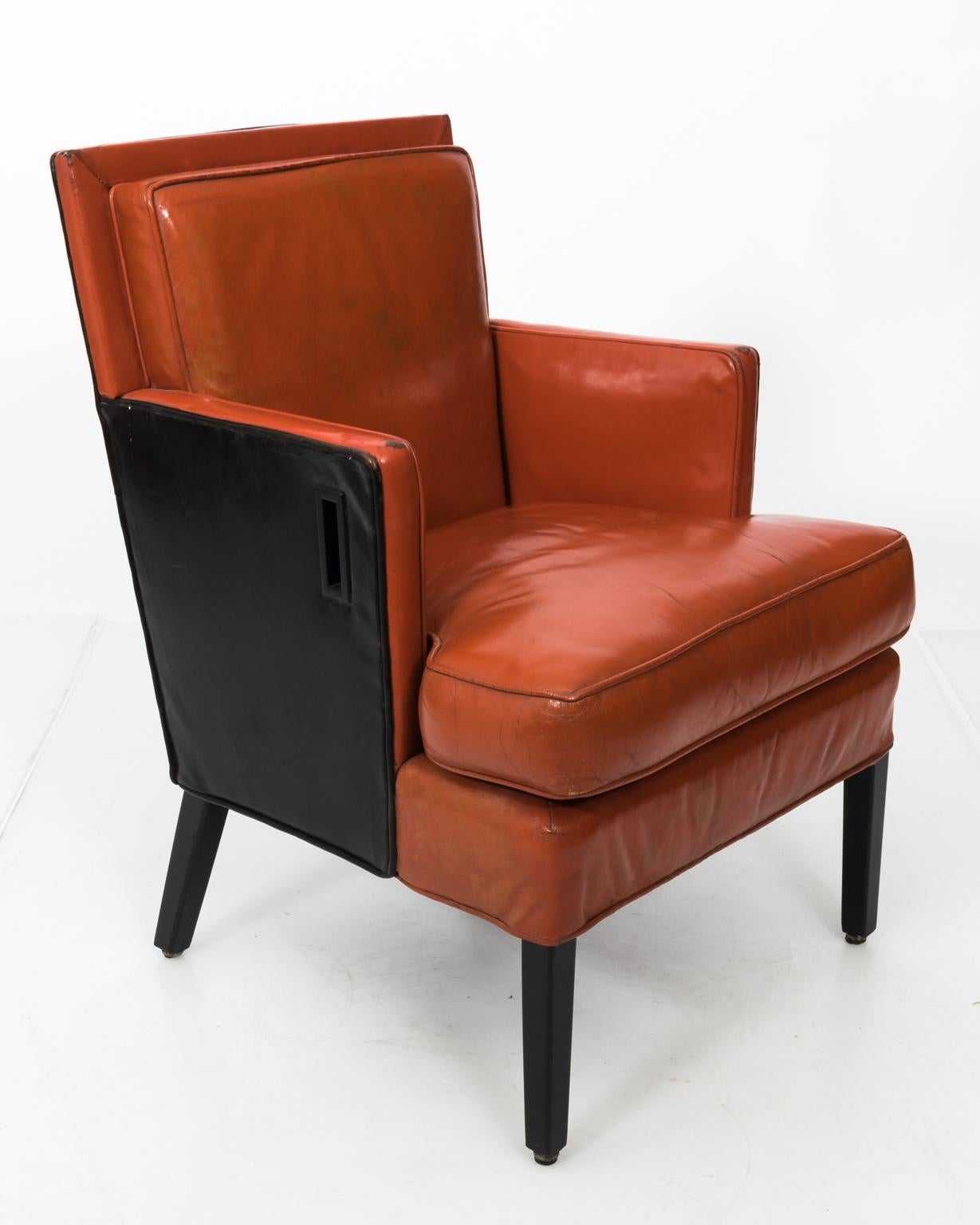 Pair of 1940s Leather Ocean Liner Armchairs In Fair Condition For Sale In Stamford, CT